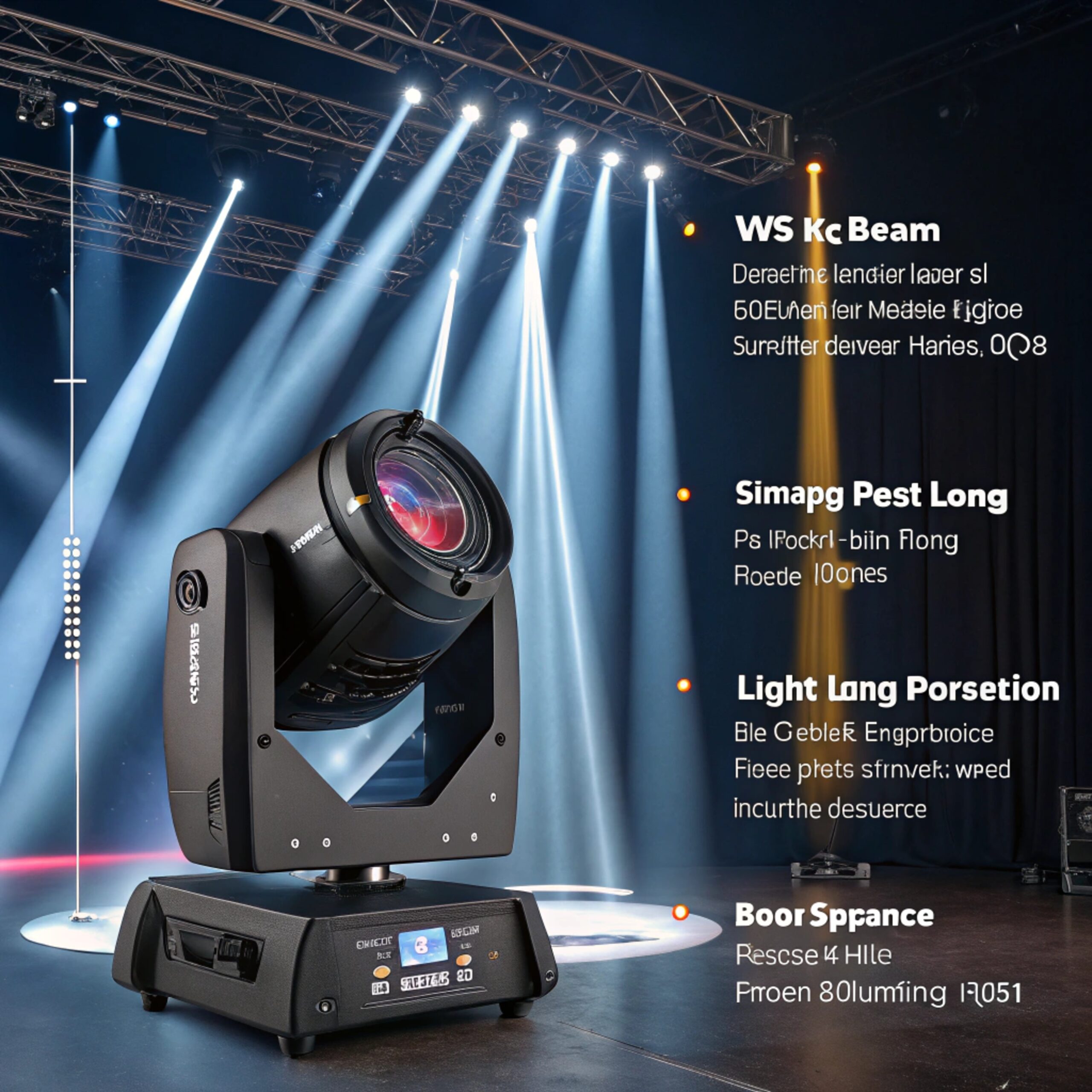 A close-up shot showing the powerful, narrow beam coming out of a BEAM moving head light.