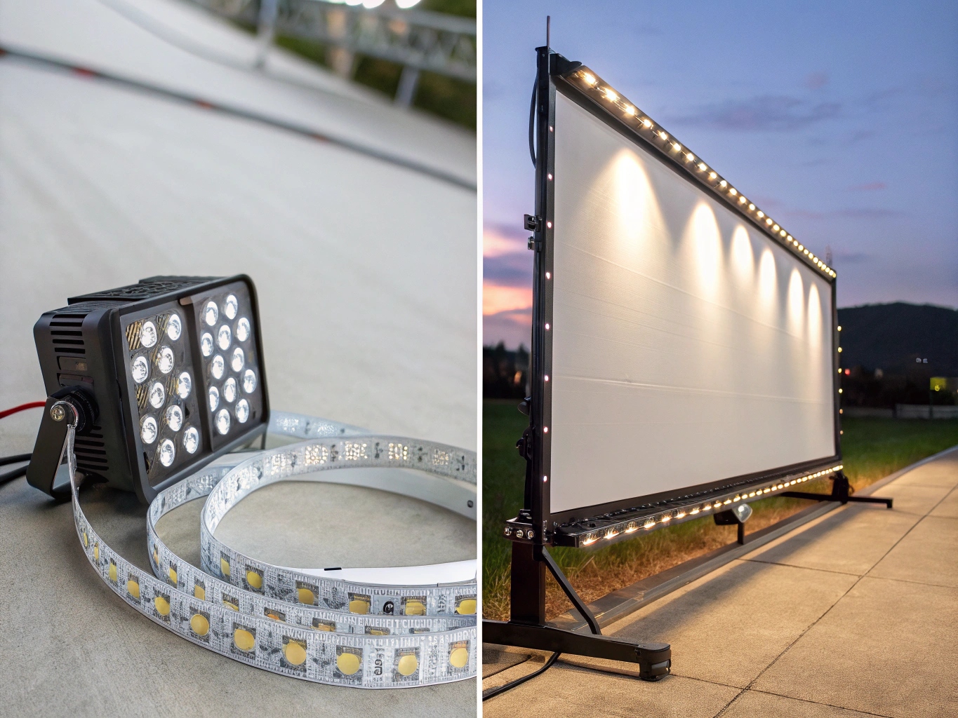A powerful, weatherproof LED wall washer with visible lenses sits at the base of a building.