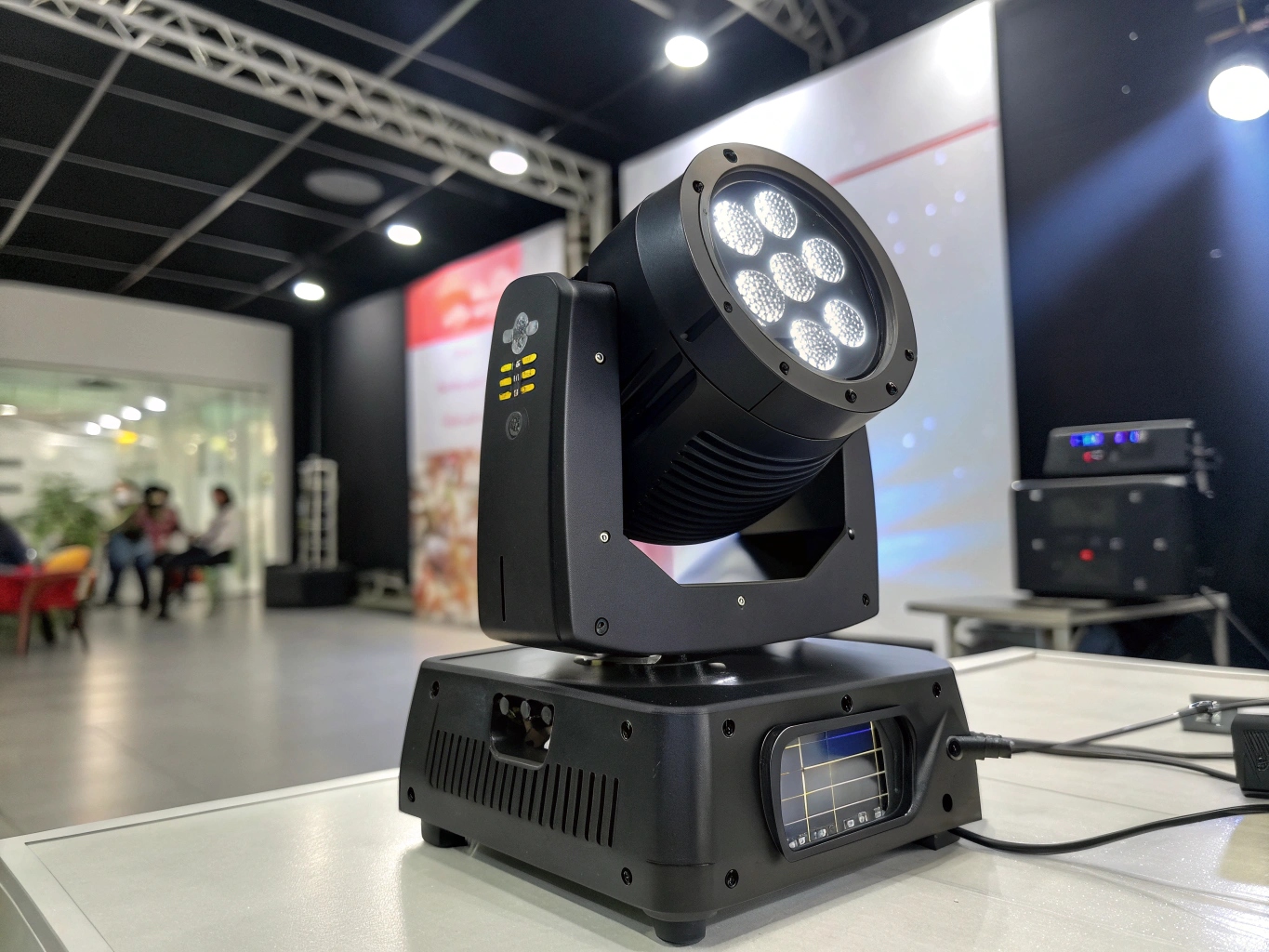 LED Engine in Moving Head Wash Light A close-up of a powerful RGBW LED light engine inside a moving head wash light.